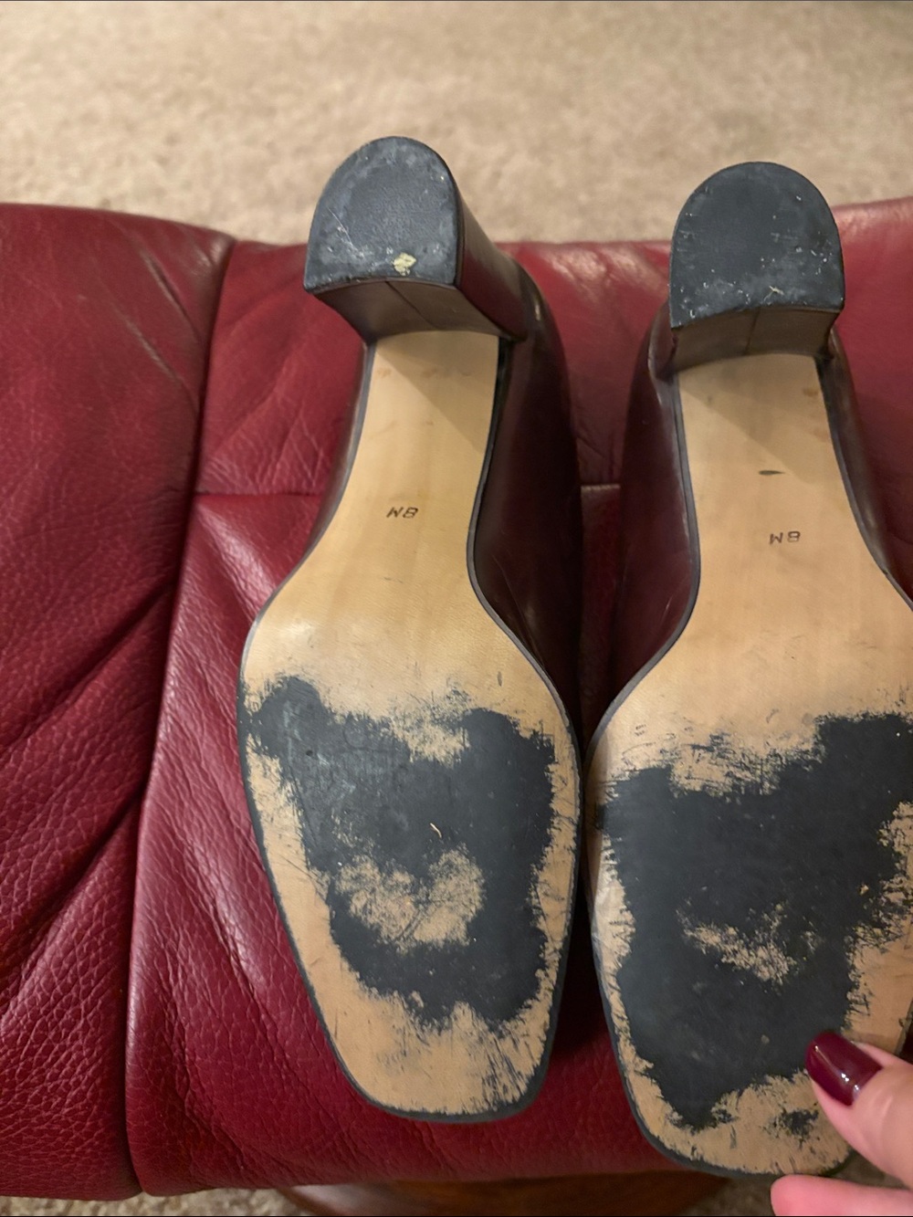 Yves Saint Laurent Women's Burgundy Leather Slip-On Heels 8M - Picture 5 of 6